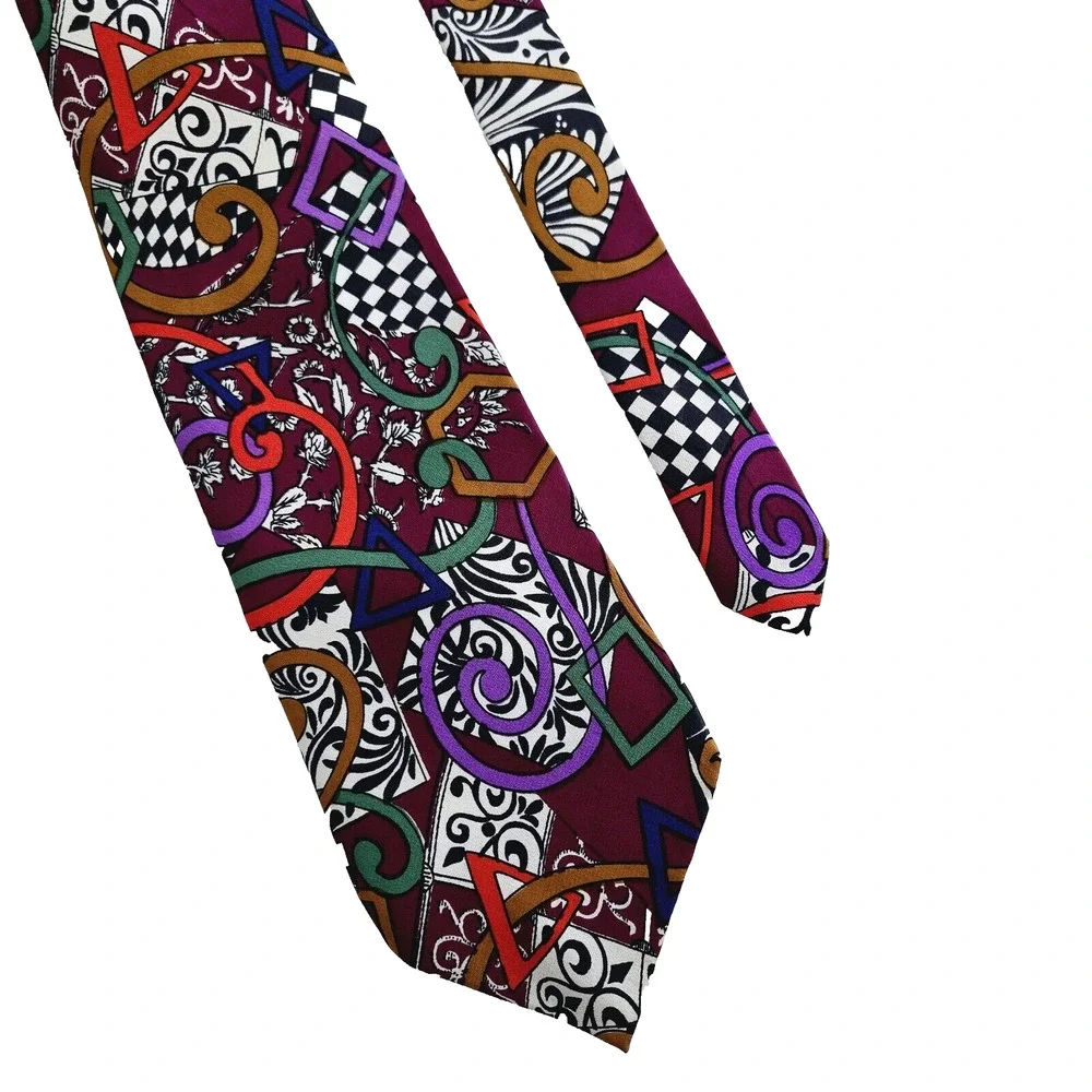 Vintage Silk Tie Abstract Geometric Colorful Maximalist Retro Mod Handmade Jsaco